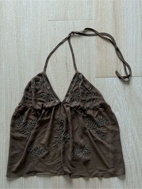 Brown Beaded Halter Top